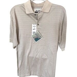 Men's Wrangler Riata short-sleeve polo beige/tan subtle check pattern NWT S